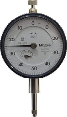 Mitutoyo - 1/2" Range, 0-50-0 Dial Reading, 0.001" Graduation Dial Drop Indicator - 2-1/4" Dial, 0.1" Range per Revolution, 0.001" Accuracy, Revolution Counter - Apex Tool & Supply
