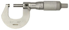 Mitutoyo - 0 to 25mm Range, 0.01mm Graduation, Mechanical Outside Micrometer - Ratchet Stop Thimble, Accurate to 0.0001" - Apex Tool & Supply