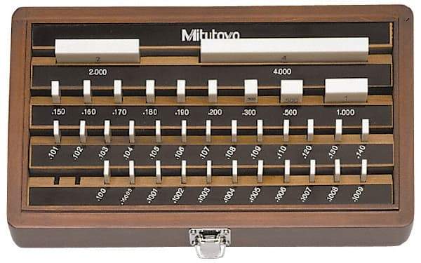 Mitutoyo - 36 Piece, 0.05 to 4", Grade 0, Ceramic Gage Block Set - Square, 12µ (4"), 5µ (0.05-0.4"), 6µ (0.45-1"), 8µ (2") Tolerance - Apex Tool & Supply