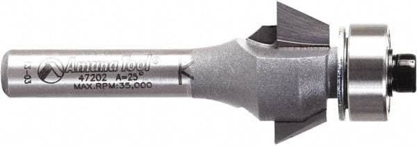 Amana Tool - 3/4" Cut Diam, 9/32" Length of Cut, 2 Flute Chamfer Edge Profile Router Bit - Carbide-Tipped, 1/4" Shank Diam, 2-3/32" OAL, Uncoated - Apex Tool & Supply