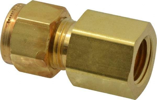 Parker - 3/8" OD, Brass Female Connector - 2,300 Max Working psi, 3/4" Hex, Comp x FNPT Ends - Apex Tool & Supply