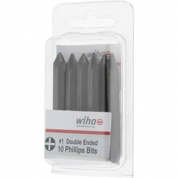 Wiha - #1, Reversible Phillips Screwdriver Pack Bit - 1/4" Drive, 2-3/8" OAL - Apex Tool & Supply