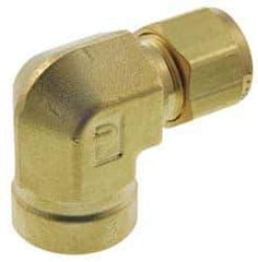 Parker - 1/2" OD, Brass Female Elbow - 2,200 Max Working psi, 1-1/16" Hex, Comp x FNPT Ends - Apex Tool & Supply