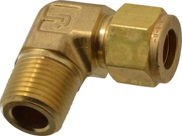 Parker - 1/2" OD, Brass Male Elbow - 2,200 Max Working psi, 7/8" Hex, Comp x MNPT Ends - Apex Tool & Supply