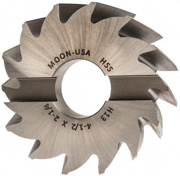 Made in USA - 4-1/2" Diam, 1-1/2" Arbor Hole Diam, 2-1/4" Length of Cut, 14 Flute, High Speed Steel, Finisher Shell End Mill - Right Hand Cut, Right Hand Spiral Flute, Uncoated - Apex Tool & Supply