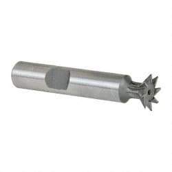 Made in USA - 1/2" Diam x 1/8" Width of Cut, 45° Included Angle, Cobalt Dovetail Cutter - 3/8" Shank Diam, 2" Shank Length, 2-1/8" Overall Length, Weldon Flat, Uncoated - Apex Tool & Supply