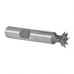 Made in USA - 1/2" Diam x 1/8" Width of Cut, 45° Included Angle, Cobalt Dovetail Cutter - 3/8" Shank Diam, 2" Shank Length, 2-1/8" Overall Length, Weldon Flat, Uncoated - Apex Tool & Supply