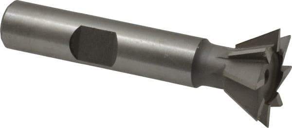 Made in USA - 3/4" Diam x 5/16" Width of Cut, 60° Included Angle, Cobalt Dovetail Cutter - 3/8" Shank Diam, 2-1/8" Overall Length, Weldon Flat, Uncoated - Apex Tool & Supply