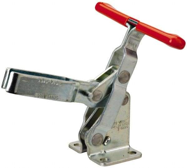 Lapeer - 600 Lb Holding Capacity, Vertical Handle, Manual Hold Down Toggle Clamp - 57° Handle Movement, 106° Bar Opening, U-Bar, Flanged Base, Carbon Steel - Apex Tool & Supply