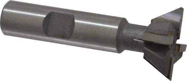 Made in USA - 1" Diam x 3/8" Width of Cut, 60° Included Angle, Carbide-Tipped Dovetail Cutter - 1/2" Shank Diam, 2-1/2" Overall Length, 0.02" Corner Radius, Weldon Flat, Uncoated - Apex Tool & Supply