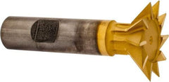 Made in USA - 1-3/8" Diam x 3/8" Width of Cut, 45° Included Angle, High Speed Steel Dovetail Cutter - 5/8" Shank Diam, 2-1/2" Shank Length, 2-7/8" Overall Length, Weldon Flat, TiN Coated - Apex Tool & Supply