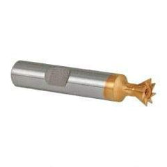 Made in USA - 3/8" Diam x 3/16" Width of Cut, 60° Included Angle, High Speed Steel Dovetail Cutter - 3/8" Shank Diam, 2-1/8" Overall Length, Weldon Flat, TiN Coated - Apex Tool & Supply