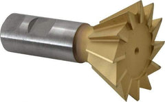 Made in USA - 2-1/2" Diam x 1-1/8" Width of Cut, 60° Included Angle, High Speed Steel Dovetail Cutter - 1" Shank Diam, 3-3/4" Overall Length, Weldon Flat, TiN Coated - Apex Tool & Supply