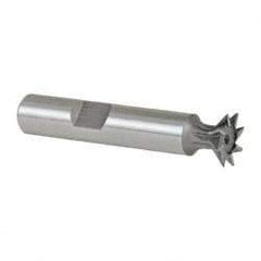 Made in USA - 1/2" Diam x 1/8" Width of Cut, 45° Included Angle, High Speed Steel Dovetail Cutter - 3/8" Shank Diam, 2" Shank Length, 2-1/8" Overall Length, Weldon Flat, Uncoated - Apex Tool & Supply