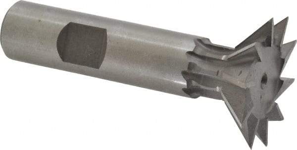 Made in USA - 1-3/8" Diam x 3/8" Width of Cut, 45° Included Angle, High Speed Steel Dovetail Cutter - 5/8" Shank Diam, 2-1/2" Shank Length, 2-7/8" Overall Length, Weldon Flat, Uncoated - Apex Tool & Supply
