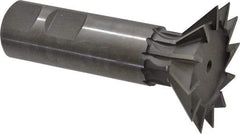 Made in USA - 1-7/8" Diam x 1/2" Width of Cut, 45° Included Angle, High Speed Steel Dovetail Cutter - 7/8" Shank Diam, 2-3/4" Shank Length, 3-1/4" Overall Length, Weldon Flat, Uncoated - Apex Tool & Supply