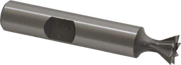 Made in USA - 3/8" Diam x 3/16" Width of Cut, 60° Included Angle, High Speed Steel Dovetail Cutter - 3/8" Shank Diam, 2-1/8" Overall Length, Weldon Flat, Uncoated - Apex Tool & Supply