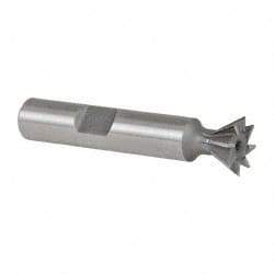 Made in USA - 1/2" Diam x 7/32" Width of Cut, 60° Included Angle, High Speed Steel Dovetail Cutter - 3/8" Shank Diam, 2-1/8" Overall Length, Weldon Flat, Uncoated - Apex Tool & Supply