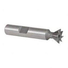 Made in USA - 1/2" Diam x 7/32" Width of Cut, 60° Included Angle, High Speed Steel Dovetail Cutter - 3/8" Shank Diam, 2-1/8" Overall Length, Weldon Flat, Uncoated - Apex Tool & Supply