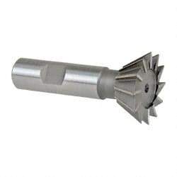Made in USA - 1-3/8" Diam x 9/16" Width of Cut, 60° Included Angle, High Speed Steel Dovetail Cutter - 5/8" Shank Diam, 2-7/8" Overall Length, Weldon Flat, Uncoated - Apex Tool & Supply