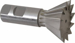 Made in USA - 2-1/4" Diam x 1-1/16" Width of Cut, 60° Included Angle, High Speed Steel Dovetail Cutter - 1" Shank Diam, 3-3/4" Overall Length, Weldon Flat, Uncoated - Apex Tool & Supply