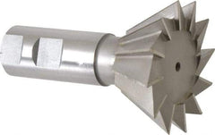 Made in USA - 2-1/2" Diam x 1-1/8" Width of Cut, 60° Included Angle, High Speed Steel Dovetail Cutter - 1" Shank Diam, 3-3/4" Overall Length, Weldon Flat, Uncoated - Apex Tool & Supply