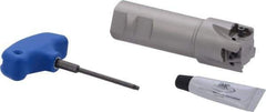 Iscar - 1-1/2" Cut Diam, 0.49" Max Depth of Cut, 1-1/4" Shank Diam, 4-1/2" OAL, Indexable Square Shoulder Helical End Mill - Weldon Shank, 90° Lead Angle, Through Coolant, Series Helitang - Apex Tool & Supply