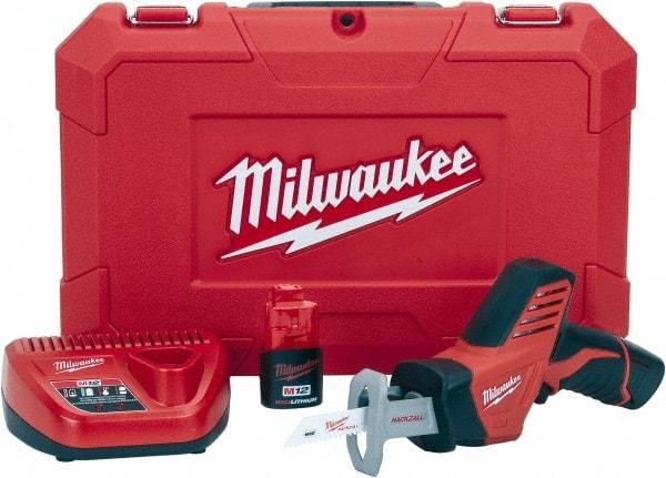 Milwaukee Tool - 12V, 0 to 3,000 SPM, Cordless Reciprocating Saw - 1/2" Stroke Length, 11" Saw Length, Lithium-Ion Batteries Included - Apex Tool & Supply