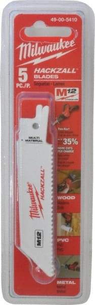 Milwaukee Tool - 4" Long x 3/4" Thick, Bi-Metal Reciprocating Saw Blade - Straight Profile, 10 TPI, Toothed Edge, Universal Shank - Apex Tool & Supply