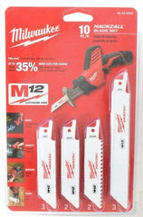 Milwaukee Tool - 10 Piece, 4" Long x 0.035" Thick, Bi-Metal Reciprocating Saw Blade Set - Straight Profile, 6 to 24 Teeth per Inch - Apex Tool & Supply