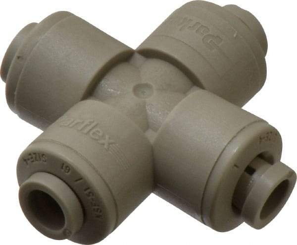 Parker - 1/4" Outside Diam, Acetal Push-to-Connect Tube Cross - 300 Max psi, Tan - Apex Tool & Supply