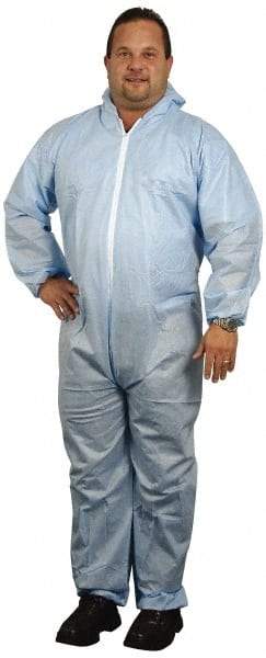 PRO-SAFE - Size 4XL SMS General Purpose Coveralls - Blue, Zipper Closure, Elastic Cuffs, Open Ankles, Serged Seams, ISO Class 6 - Apex Tool & Supply