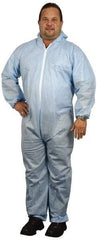 PRO-SAFE - Size 4XL SMS General Purpose Coveralls - Blue, Zipper Closure, Elastic Cuffs, Open Ankles, Serged Seams, ISO Class 6 - Apex Tool & Supply