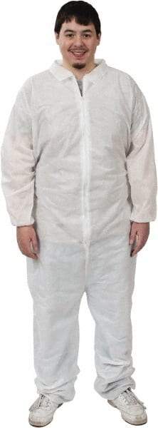 PRO-SAFE - Size XL SMS Chemical Resistant Coveralls - White, Zipper Closure, Elastic Cuffs, Elastic Ankles, Serged Seams, ISO Class 6 - Apex Tool & Supply