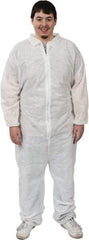 PRO-SAFE - Size XL SMS Chemical Resistant Coveralls - White, Zipper Closure, Elastic Cuffs, Elastic Ankles, Serged Seams, ISO Class 6 - Apex Tool & Supply