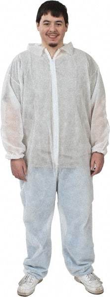PRO-SAFE - Size XL Polypropylene General Purpose Coveralls - White, Zipper Closure, Elastic Cuffs, Elastic Ankles, Serged Seams, ISO Class 7 - Apex Tool & Supply