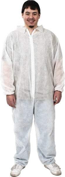 PRO-SAFE - Size 3XL Polypropylene General Purpose Coveralls - White, Zipper Closure, Elastic Cuffs, Elastic Ankles, Serged Seams, ISO Class 7 - Apex Tool & Supply