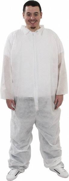 PRO-SAFE - Size XL Polypropylene General Purpose Coveralls - White, Zipper Closure, Elastic Cuffs, Elastic Ankles, Serged Seams, ISO Class 7 - Apex Tool & Supply