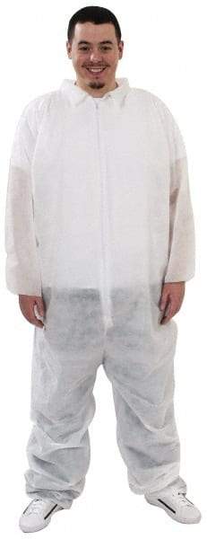 PRO-SAFE - Size 3XL Polypropylene General Purpose Coveralls - White, Zipper Closure, Elastic Cuffs, Elastic Ankles, Serged Seams, ISO Class 7 - Apex Tool & Supply