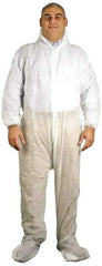PRO-SAFE - Size M Polypropylene General Purpose Coveralls - White, Zipper Closure, Elastic Cuffs, Open Ankles, Serged Seams, ISO Class 7 - Apex Tool & Supply