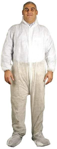 PRO-SAFE - Size 4XL Polypropylene General Purpose Coveralls - White, Zipper Closure, Elastic Cuffs, Open Ankles, Serged Seams, ISO Class 7 - Apex Tool & Supply