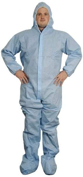 PRO-SAFE - Size 4XL SMS General Purpose Coveralls - Blue, Zipper Closure, Elastic Cuffs, Open Ankles, Serged Seams, ISO Class 6 - Apex Tool & Supply