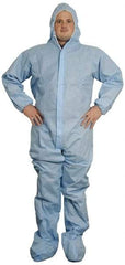 PRO-SAFE - Size 4XL SMS General Purpose Coveralls - Blue, Zipper Closure, Elastic Cuffs, Open Ankles, Serged Seams, ISO Class 6 - Apex Tool & Supply
