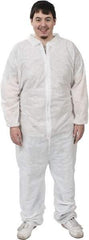 PRO-SAFE - Size L SMS General Purpose Coveralls - White, Zipper Closure, Elastic Cuffs, Elastic Ankles, Serged Seams, ISO Class 6 - Apex Tool & Supply