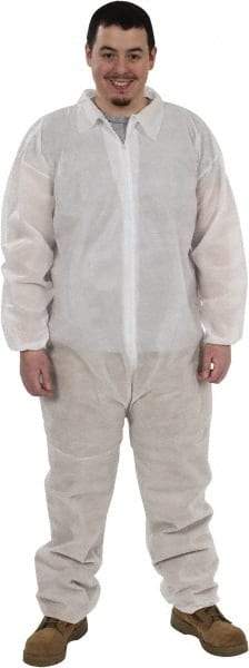 PRO-SAFE - Size M Polypropylene General Purpose Coveralls - White, Zipper Closure, Elastic Cuffs, Elastic Ankles, Serged Seams, ISO Class 7 - Apex Tool & Supply