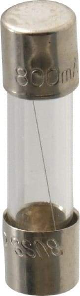 Cooper Bussmann - 250 VAC, 32 VDC, 0.8 Amp, Fast-Acting Miniature Glass Fuse - 20mm OAL, 10 at 125 V kA Rating, 5mm Diam - Apex Tool & Supply