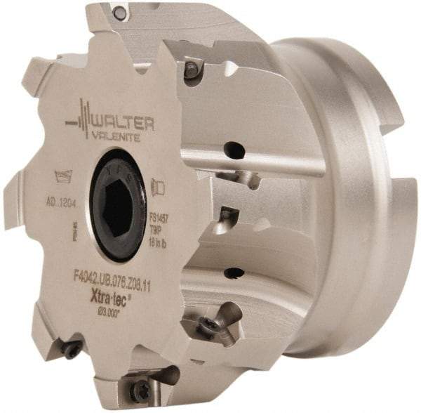 Walter - 8 Inserts, 4" Cut Diam, 1-1/2" Arbor Diam, 0.591" Max Depth of Cut, Indexable Square-Shoulder Face Mill - 0/90° Lead Angle, 2.48" High, AD.T 1606.. Insert Compatibility, Series F4042 - Apex Tool & Supply