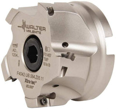Walter - 5 Inserts, 4" Cut Diam, 1-1/4" Arbor Diam, 0.591" Max Depth of Cut, Indexable Square-Shoulder Face Mill - 0/90° Lead Angle, 1.969" High, AD.T 1606.. Insert Compatibility, Series F4042 - Apex Tool & Supply