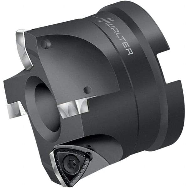 Walter - 63.5mm Cut Diam, 19.05mm Arbor Hole, 1.5mm Max Depth of Cut, Indexable Chamfer & Angle Face Mill - 5 Inserts, P 2633.- R14 Insert, Right Hand Cut, Through Coolant, Series F2330 - Apex Tool & Supply