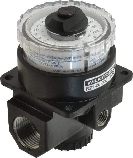Wilkerson - 3/4 NPT Port, 220 CFM, Zinc Dial Air Regulator - 5 to 160 psi Range, 300 Max psi Supply Pressure, 1/4" Gauge Port Thread, 3.2" Wide x 4.19" High - Apex Tool & Supply
